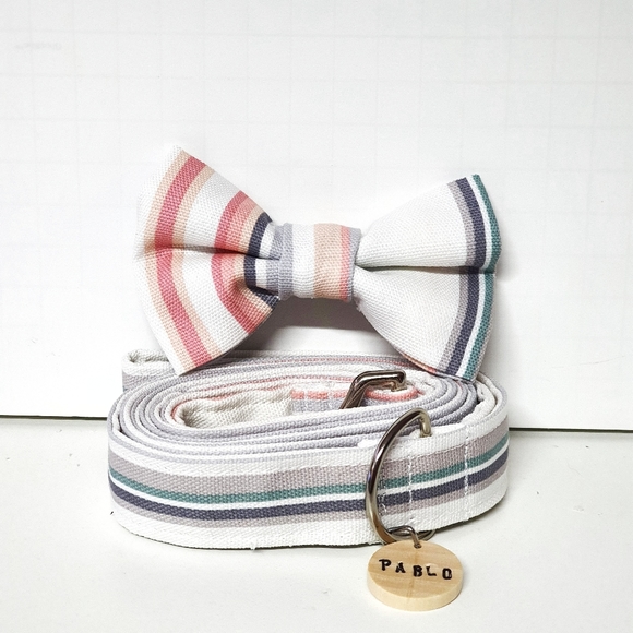 🐶 3 for $15 * Pablo's Cotton Stripes Dog Bow Tie & Leash Set - Picture 4 of 8